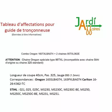 JARDIAFFAIRES Combo Oregon Guide 40cm 160TXLBA074 + 2 Chaines 95TXL062E 4 JARDIAFFAIRES Combo Oregon Guide 40cm 160TXLBA074 + 2 Chaines 95TXL062E – Image 2
