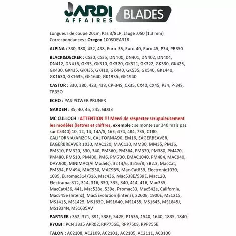 JARDIAFFAIRES Guide Avec Chaine Tronçonneuse 25cm Pas 3/8LP, Jauge 050 Remplace Oregon 100SDEA318 Guide Avec 1 Chainemm 4 JARDIAFFAIRES Guide Avec Chaine Tronçonneuse 25cm Pas 3/8LP, Jauge 050 Remplace Oregon 100SDEA318 Guide Avec 1 Chainemm – Image 2