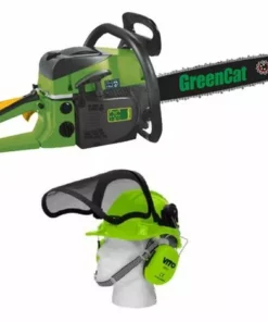 GREEN CAT Tronçonneuse Thermique 52CC Lame 50 Cm GREENCAT + Casque De Protection Complet VITO