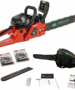 TIMBERPRO Tronçonneuse Thermique 50 Cm3, Semi Pro, Guide 40 Cm, 2 Chaines + Housse De Transport Et Accessoires