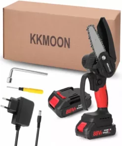 KKmoon, 21V Mini Scie A Chaine Electrique Sans Fil 4 Pouces, 88VF Large Tension 100-230V Norme Europeenne Rouge Deux Petites Batteries - 88VF Large Tension 100-230V Norme Europeenne Rouge Deux Petites Batteries