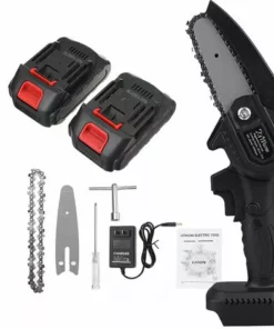 ZEBRAA Mini Scie à Chaine Sans Fil électrique 88V 4" 3500MAH (Noir, Avec 2Pcs Batterie)