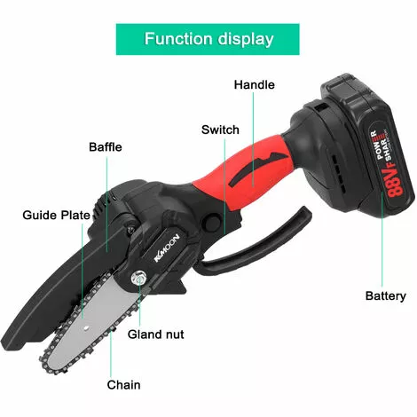 Kkmoon 21V De Portable Electrique Elagage-Scie 88Vf Petit Bois Spliting Chainsaw Pinceau Moteur A Une Main D'Outils Pour Le Travail Du Bois De Jardin Orchard, Rouge, Prise Eu, 2 Petites Piles 4 Kkmoon 21V De Portable Electrique Elagage-Scie 88Vf Petit Bois Spliting Chainsaw Pinceau Moteur A Une Main D'Outils Pour Le Travail Du Bois De Jardin Orchard, Rouge, Prise Eu, 2 Petites Piles – Image 2