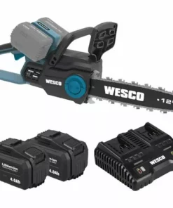 WESCO TOOLS Tronçonneuse Sans Fil 36V, 30cm, 2 X 18V Batteries Et Chargeur, Vitesse De La Chaîne 6 M/s, WESCO WS8303