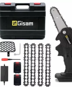 GISAM Tronçonneuse à Batterie 21V 2 Batterie Portable Scie Électrique Jardin Logging 4PCS Chaîne Supplémentaire - Noir