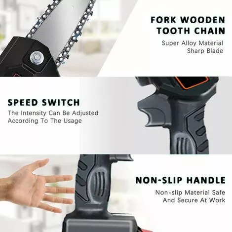 GISAM Tronçonneuse à Batterie 21V 2 Batterie Portable Scie Électrique Jardin Logging 4PCS Chaîne Supplémentaire - Noir 5 GISAM Tronçonneuse à Batterie 21V 2 Batterie Portable Scie Électrique Jardin Logging 4PCS Chaîne Supplémentaire - Noir – Image 3