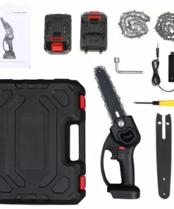 HAPPYSHOP Mini Tronçonneuse Electrique Noire De 6 Pouces Avec 2 Tronçonneuses A Batterie 24V Avec 2 Chaines De Remplacement Petite Tronçonneuse Portable Avec EU