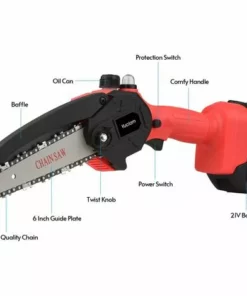 HAPPYSHOPPING Yuclam Mini Tronçonneuse A Main Sans Fil Tronçonneuse 6 Pouces 21V Tronçonneuse Electrique Tronçonneuse A Une Main Avec Protection Anti-eclaboussures Verrou De Securite Pour Le Jardinage D'arbres De Coupe De Bois Coupe Buisson, Modele: Prise UE -Tronçonneuse et accessoire Soldes 2022 42723643 5