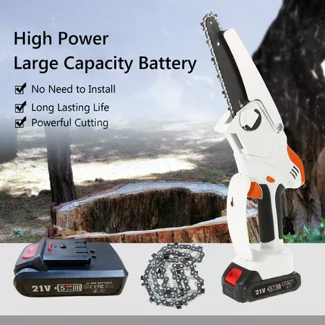 HAPPYSHOP Mini Tronçonneuse 6 Pouces Mini Tronçonneuse Sans Fil Tronçonneuse A Batterie 2,7 Lb. Scie A Chaine Portative Legere Avec 2 Chaines De Rechange Scie A Chaine Electrique Sans Fil Et 2 Batteries, Modele : Norme Europeenne FS-001 Blanc 6 HAPPYSHOP Mini Tronçonneuse 6 Pouces Mini Tronçonneuse Sans Fil Tronçonneuse A Batterie 2,7 Lb. Scie A Chaine Portative Legere Avec 2 Chaines De Rechange Scie A Chaine Electrique Sans Fil Et 2 Batteries, Modele : Norme Europeenne FS-001 Blanc – Image 4