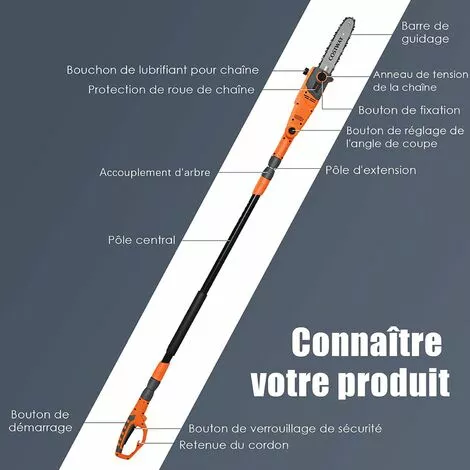 COSTWAY Elagueuse Sur Perche Télescopique 212-286 Cm 750W Tête Réglable Réservoir D'Huile 60 Ml Guide De Chaine 25 Cm Pour Haie 4 COSTWAY Elagueuse Sur Perche Télescopique 212-286 Cm 750W Tête Réglable Réservoir D'Huile 60 Ml Guide De Chaine 25 Cm Pour Haie – Image 2