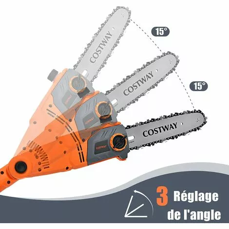 COSTWAY Elagueuse Sur Perche Télescopique 212-286 Cm 750W Tête Réglable Réservoir D'Huile 60 Ml Guide De Chaine 25 Cm Pour Haie 5 COSTWAY Elagueuse Sur Perche Télescopique 212-286 Cm 750W Tête Réglable Réservoir D'Huile 60 Ml Guide De Chaine 25 Cm Pour Haie – Image 3
