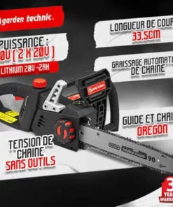 ELEM GARDEN TECHNIC Tronçonneuse Rechargeable 40V (2x20V) - Guide Et Chaîne Oregon - Livrée Avec 2 Batteries Et Chargeur -Tronçonneuse et accessoire Soldes 2022 46301064 2