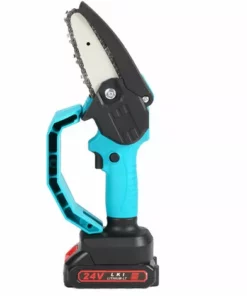 ASUPERMALL 24V 4 Pouces Mini Scie D'Élagage Électrique Portable Rechargeable Petite Scie à Chaîne De Fendage Du Bois Outil De Travail Du Bois à Une Main Pour Clip De Branche De Verger De Jardin, Bleu, 1 Batterie