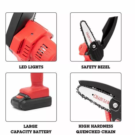 LIFCAUSAL Tronçonneuse Sans Fil Rechargeable Portative Pour L'élagage D'arbres De Coupe De Bois Noir 4 LIFCAUSAL Tronçonneuse Sans Fil Rechargeable Portative Pour L'élagage D'arbres De Coupe De Bois Noir – Image 2