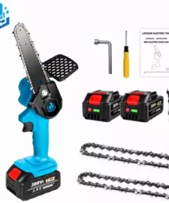 Scie à Chaîne électroportative Tronçonneuse à Batterie 1200W ONEVAN - Mini Tronçonneuse électrique - Sans Fil 6 Pouces Pour Makita 18V - Bleu Avec 2 Batteries Et 2 Chaînes