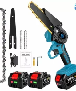 Scie à Chaîne électroportative 1200W Mini Tronçonneuse électrique Onevan - 6 Pouces Sans Fil Pour Makita - Vitesse Réglable Pour La Coupe Du Bois - Bleu Avec 2 Batteries 2 Chaînes