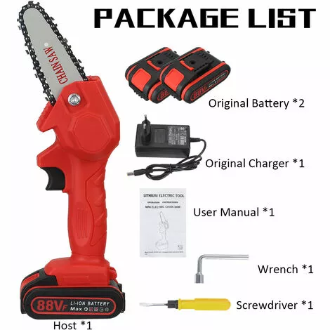 JMAX 4 Pouces Tronçonneuse à Batterie 88VF 1080W 2 Batterie Portable Scie à Chaine Électrique Sans Fil Jardin Logging 7 JMAX 4 Pouces Tronçonneuse à Batterie 88VF 1080W 2 Batterie Portable Scie à Chaine Électrique Sans Fil Jardin Logging – Image 5