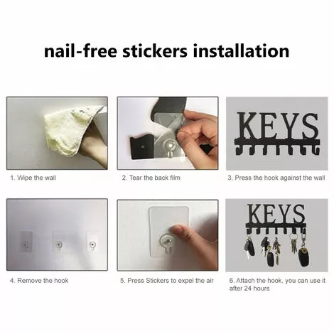 LIFCAUSAL Support à Crochets Avec 7 Crochets En Forme De Clés Support à Crochets Mural Crochet De Stockage De Forage Sans Clous Crochet De Serviette De Cuisine Antirouille Cintre 5 LIFCAUSAL Support à Crochets Avec 7 Crochets En Forme De Clés Support à Crochets Mural Crochet De Stockage De Forage Sans Clous Crochet De Serviette De Cuisine Antirouille Cintre – Image 3