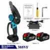 Scie à Chaîne électroportative 1200W ONEVAN Mini Tronçonneuse électrique Sans Fil - 6 Pouces - Bleu Pour Makita 18V - Avec 2 Batteries - Vitesse Réglable Pour La Coupe Du Bois -Tronçonneuse et accessoire Soldes 2022 54715086 1