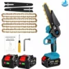 Scie à Chaîne électroportative 1200W ONEVAN - Mini Tronçonneuse électrique - Sans Fil 6 Pouces Pour Makita 18V - Vitesse Réglable Pour La Coupe Du Bois - Bleu Avec 2 Batteries, 4 Chaînes Or Et 2 Guide -Tronçonneuse et accessoire Soldes 2022 54715088 1