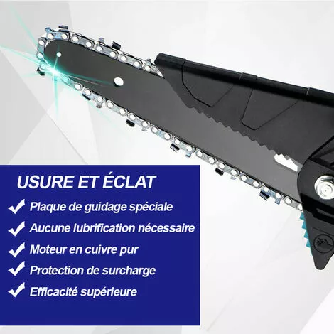 Scie à Chaîne électroportative 1200W ONEVAN - Mini Tronçonneuse électrique - Sans Fil 6 Pouces Pour Makita 18V - Vitesse Réglable Pour La Coupe Du Bois - Bleu Avec 2 Batteries, 4 Chaînes Or Et 2 Guide 6 Scie à Chaîne électroportative 1200W ONEVAN - Mini Tronçonneuse électrique - Sans Fil 6 Pouces Pour Makita 18V - Vitesse Réglable Pour La Coupe Du Bois - Bleu Avec 2 Batteries, 4 Chaînes Or Et 2 Guide – Image 4