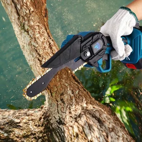 Scie à Chaîne électroportative 1200W ONEVAN - Mini Tronçonneuse électrique - Sans Fil 6 Pouces Pour Makita 18V - Vitesse Réglable Pour La Coupe Du Bois - Bleu Avec 2 Batteries, 4 Chaînes Or Et 2 Guide 7 Scie à Chaîne électroportative 1200W ONEVAN - Mini Tronçonneuse électrique - Sans Fil 6 Pouces Pour Makita 18V - Vitesse Réglable Pour La Coupe Du Bois - Bleu Avec 2 Batteries, 4 Chaînes Or Et 2 Guide – Image 5