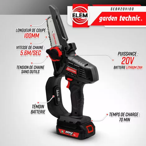 ELEM GARDEN TECHNIC Tronçonneuse Portative Rechargeable 20V - Livrée Avec Batterie Et Chargeur 4 ELEM GARDEN TECHNIC Tronçonneuse Portative Rechargeable 20V - Livrée Avec Batterie Et Chargeur – Image 2