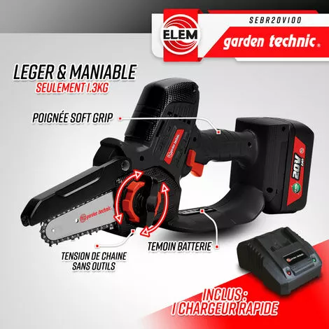 ELEM GARDEN TECHNIC Tronçonneuse Portative Rechargeable 20V - Livrée Avec Batterie Et Chargeur 5 ELEM GARDEN TECHNIC Tronçonneuse Portative Rechargeable 20V - Livrée Avec Batterie Et Chargeur – Image 3