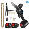 Scie à Chaîne électroportative | Tronçonneuse à Batterie 1200W ONEVAN - Mini Tronçonneuse électrique - Sans Fil 6 Pouces Pour Makita 18V - Vitesse Réglable Pour La Coupe Du Bois - Noir Avec 2*batteries, 2*chaînes Or Et 1*guide -Tronçonneuse et accessoire Soldes 2022 56499832 1