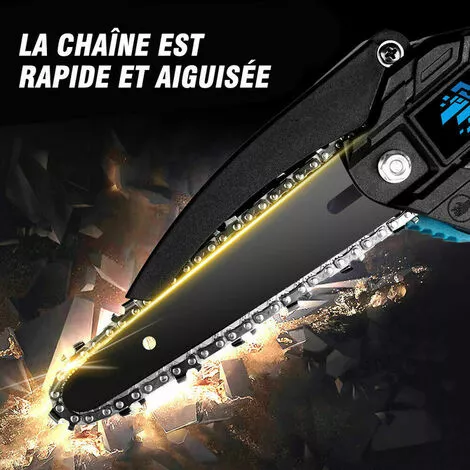 Scie à Chaîne électroportative Brushless 6 Pouces 1200W ONEVAN Mini Tronçonneuse électrique Sans Fil Pour Makita 18V Batterie | Vitesse Réglable Pour La Coupe Du Bois - Avec 2*Batteries+6*chaine Or 6 Scie à Chaîne électroportative Brushless 6 Pouces 1200W ONEVAN Mini Tronçonneuse électrique Sans Fil Pour Makita 18V Batterie | Vitesse Réglable Pour La Coupe Du Bois - Avec 2*Batteries+6*chaine Or – Image 4