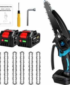 Scie à Chaîne électroportative Brushless 6 Pouces 1200W ONEVAN Mini Tronçonneuse électrique Sans Fil Pour Makita 18V | Vitesse Réglable Pour La Coupe Du Bois - Avec 2*Batteries+6*chaine