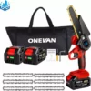 Scie à Chaîne électroportative Sans Fil | Tronçonneuse à Batterie 6" 1200W | Pour Makita 18V Batterie - Vitesse Réglable Pour La Coupe Du Bois - Onevan - Rouge - Avec 2*Batterie + 6*chaine Argent -Tronçonneuse et accessoire Soldes 2022 58076908 1