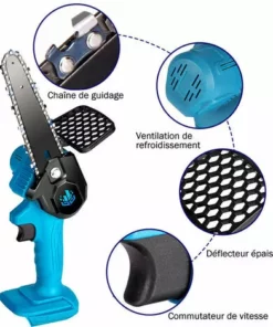 Scie à Chaîne électroportative Sans Fil | Tronçonneuse à Batterie 6” 1200W ONEVAN - Mini Tronçonneuse Pour Makita 18V Batterie - Bleu - Avec 2*batterie+8*chaine Argent+1*sac -Tronçonneuse et accessoire Soldes 2022 58167107 2