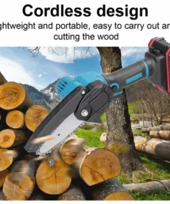 TANCYCO Scies D'élagage électriques Portables 21 V 4 Pouces Petit Moteur De Brosse De Tronçonneuse à Fendre Le Bois Outil De Travail Du Bois à Une Main Pour Jardin Verger (bleu 2 Piles) -Tronçonneuse et accessoire Soldes 2022 58259228 3