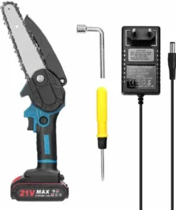 TANCYCO Scies D'élagage électriques Portables 21 V 6 Pouces Petit Moteur De Brosse De Tronçonneuse à Fendre Le Bois Outil De Travail Du Bois à Une Main Pour Jardin Verger (bleu 1 Batterie)