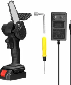 TANCYCO Scies à élaguer électriques à Batterie Au Lithium Rechargeable 21V 4 Pouces Petit Moteur De Brosse De Tronçonneuse à Fendre Le Bois Outil électrique à Une Main Pour Le Travail Du Bois (noir Avec 1 Batterie)