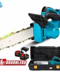 ONEVAN Tronçonneuse à Batterie 10” 18V - Scie à Chaîne Tronçonneuse électrique Sans Fil - Brushless Moteur - Convient Pour Makita 18V Batterie - Avec 2*batterie