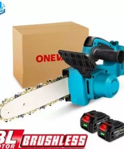 ONEVAN Tronçonneuse à Batterie 10” 18V - Scie à Chaîne Tronçonneuse électrique Sans Fil Brushless Moteur - Convient Pour Makita 18V Batterie - Avec 2*batterie