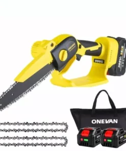 Tronçonneuse à Batterie 8" Scie à Chaîne électroportative Sans Fil ONEVAN, Mini Tronçonneuse électrique Convient Pour Makita 18V Batterie, Jaune - Avec 1*sac+2*batterie