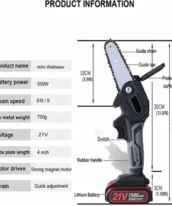 JOORRT Mini Tronconneuse Electrique A Batterie 1500mAh Rechargeable Sans Fil Avec Chargeur Mini Tronçonneuse Sans Fil De 4 Pouces 21V Puissant 6m/s 2 Batterie 2 Chaîne 2 Guidage -Tronçonneuse et accessoire Soldes 2022 59171138 4