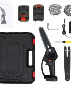 JOORRT Mini Tronçonneuse 6 Pouces Tronçonneuse électrique Sans Fil Scie D'élagage De Jardin Tronçonneuse Portable Avec 2 * 24 V Batterie Tronçonneuse à Main Avec 2 Chaînes De Remplacement