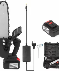 SUPERSELLER Scie à Chaîne Sans Fil Sans Balais 21 V Avec Chargeur Rapide De Batterie 2 X 4 Ah Inclus Kit De Scie D'élagage électrique Portable 25,4 Cm Avec Boîte De Transport Pour Abattage D'arbres Et Coupe De Bois De Chauffage