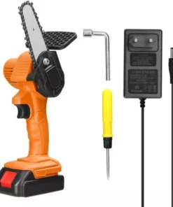 LIFCAUSAL Scies D'élagage électriques à Batterie Au Lithium Rechargeable 21V 4 Pouces Petit Moteur De Brosse De Tronçonneuse à Fendre Le Bois Outil électrique à Une Main Pour Le Travail Du Bois (jaune Avec 1 Batterie)