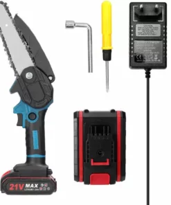 LIFCAUSAL Scies D'élagage électriques Portables 21 V 6 Pouces Petit Moteur De Brosse De Tronçonneuse à Fendre Le Bois Outil De Travail Du Bois à Une Main Pour Jardin Verger (bleu 2 Piles)