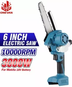 ONEVAN Scie électrique à Pulvérisation Automatique, 3000W, 6 Pouces, Tronçonneuse, Huile, Outil Pour Le Travail Du Bois, Sans Batterie, Avec Boîte, Pour Batterie Makita 18V