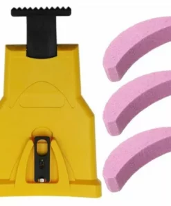 Fei Yu De Dents Pour Tronçonneuse,Aiguiseur Automatique(1Pcs), Pierre à Aiguiser Remplaçable(3 Pcs), Ajustement Barre De Guidage Avec 2 Trous De Guidage (Jaune)