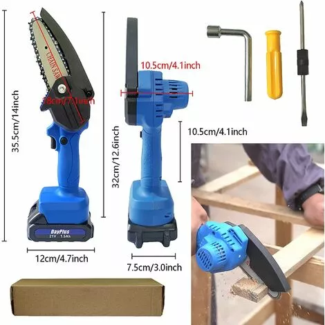 DAY PLUS Scie à Chaîne Sans Fil 21 V, Tronçonneuse électrique à Piles De 10,2 Cm Avec Deux Batteries Lithium-ion De 1,5 Ah Et Un Chargeur, Mini Tronçonneuse Portable Légère à Commande à Une Main Pour Couper Des Branches D'arbres 6 DAY PLUS Scie à Chaîne Sans Fil 21 V, Tronçonneuse électrique à Piles De 10,2 Cm Avec Deux Batteries Lithium-ion De 1,5 Ah Et Un Chargeur, Mini Tronçonneuse Portable Légère à Commande à Une Main Pour Couper Des Branches D'arbres – Image 4