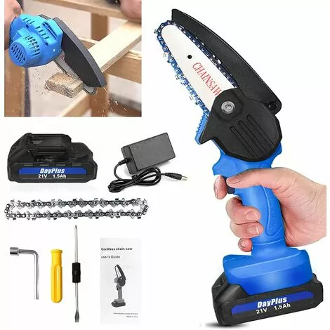 DAY PLUS Scie à Chaîne Sans Fil 21 V, Tronçonneuse électrique à Piles De 10,2 Cm Avec Batterie Lithium-ion 1,5 Ah Et Chargeur, Mini Tronçonneuse Portable Légère à Commande à Une Main Pour Couper Des Branches D'arbres 3 DAY PLUS Scie à Chaîne Sans Fil 21 V, Tronçonneuse électrique à Piles De 10,2 Cm Avec Batterie Lithium-ion 1,5 Ah Et Chargeur, Mini Tronçonneuse Portable Légère à Commande à Une Main Pour Couper Des Branches D'arbres