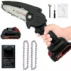 THSINDE Mini Tronconneuse A Batterie,avec 1 Piles Et 2 Chaînes,4 Pouces, Tronçonneuse Rechargeable Portative Pour La Coupe De Branche Arbre De Gardin -Tronçonneuse et accessoire Soldes 2022 64857302 1
