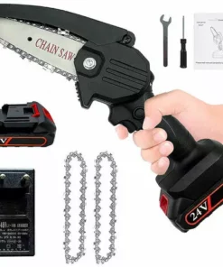 THSINDE Mini Tronconneuse A Batterie,avec 1 Piles Et 2 Chaînes,4 Pouces, Tronçonneuse Rechargeable Portative Pour La Coupe De Branche Arbre De Gardin